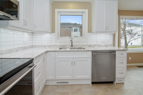  edmonton kitchen renovation - new white cabinets and quartz countertop 